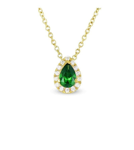Yellow Gold 14K Pendant Necklace 3.50 Carats Emerald And Diamonds